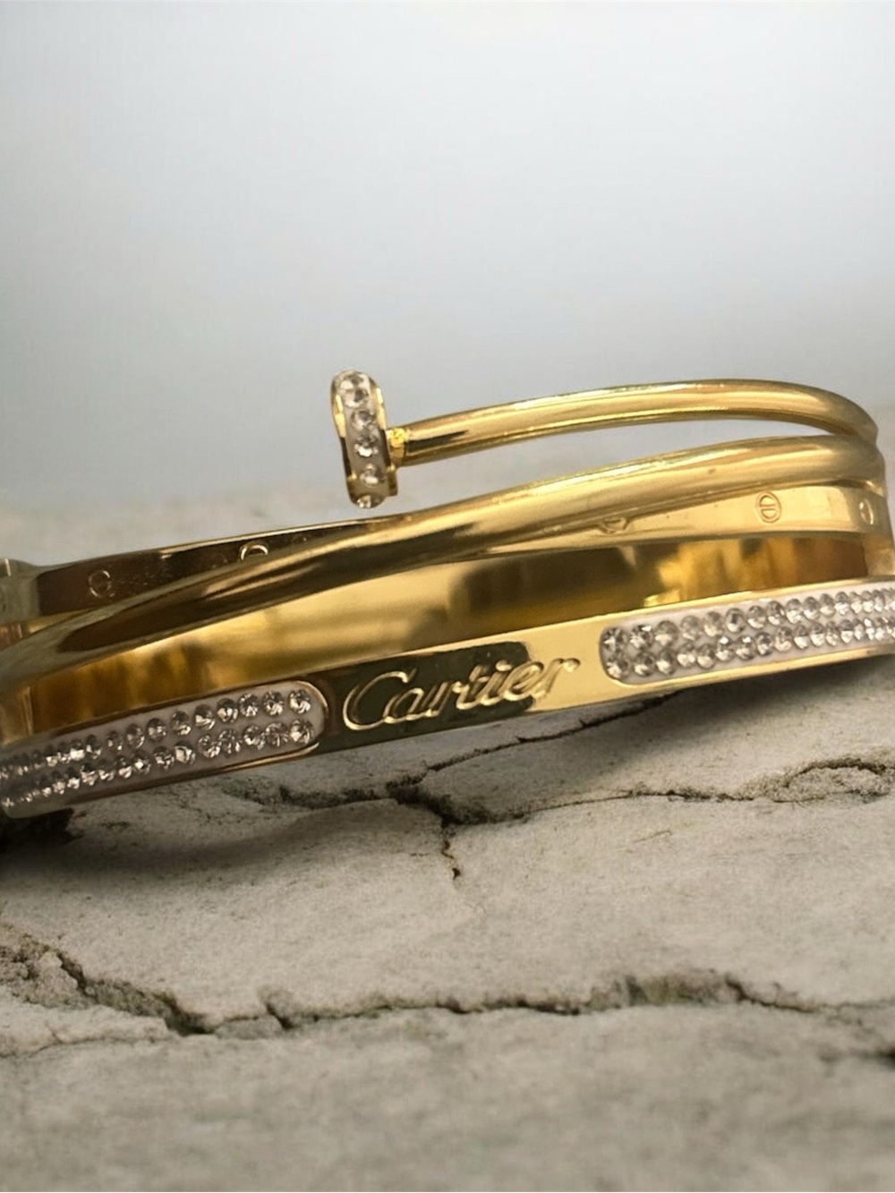 Inspired Gold Crystal Pavé Nail Cuff Bracelet